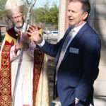Bishop Conley and Tom Korta Pius X CAO at Welcome Center Blessing