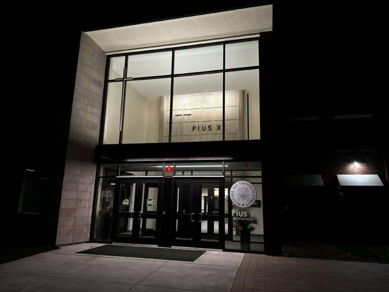 campus school building nighttime